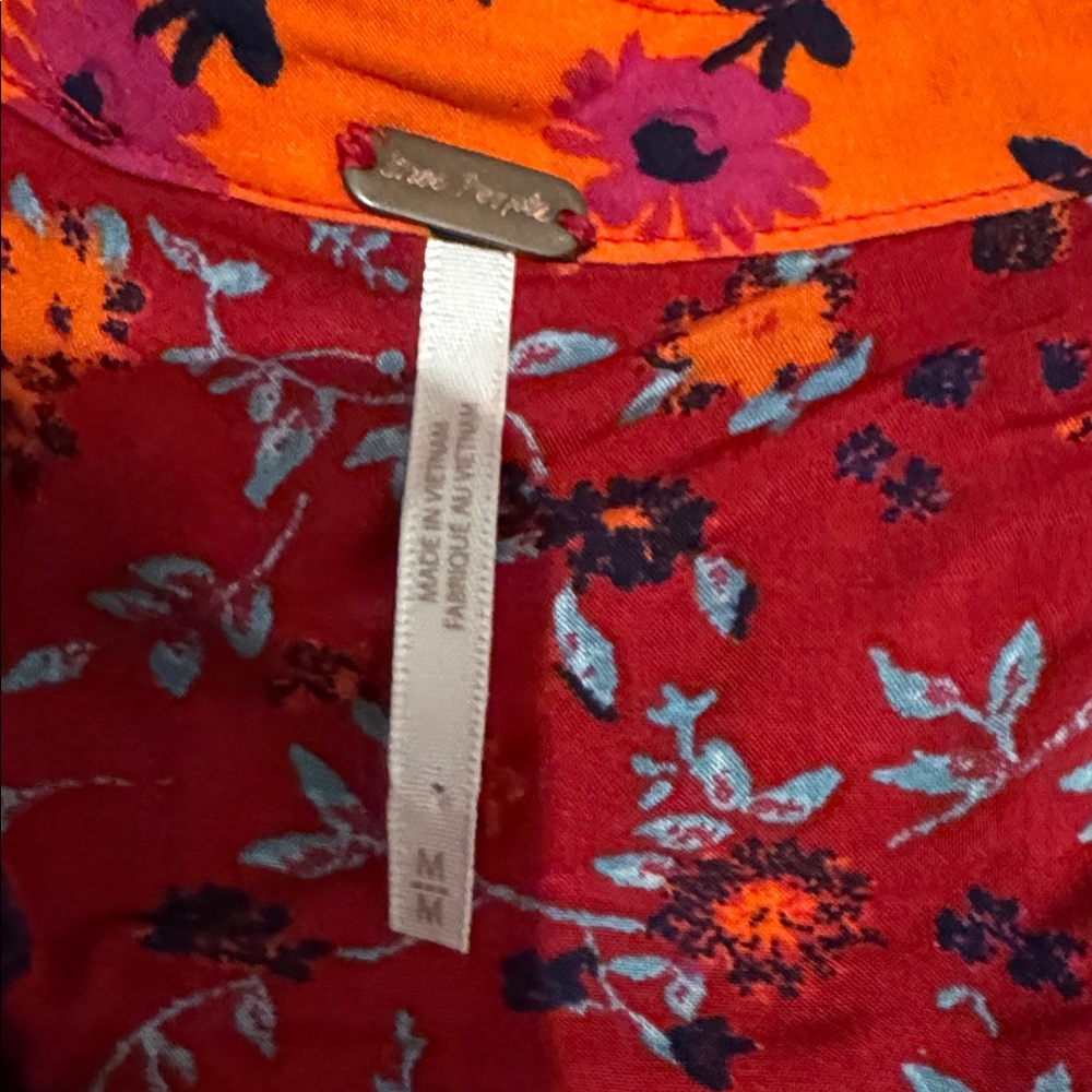 Free People Red And Orange Patchwork Button Down … - image 2